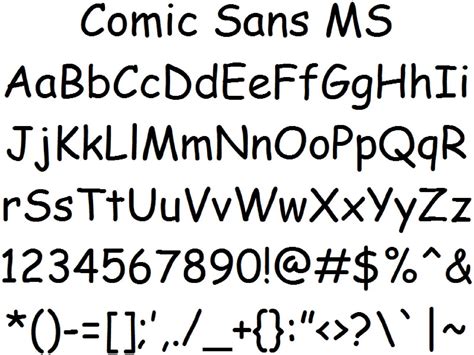 Визуальный аспект шрифта Comic Sans