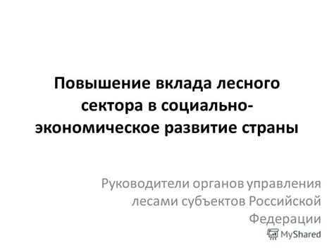 Вклад лесного богатства в экономическое развитие страны