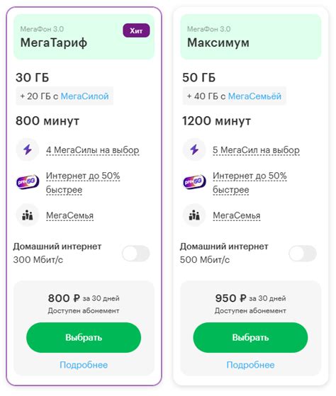 Выбор тарифа Мегафона