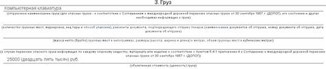 Заполнение информации о грузе