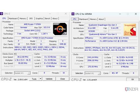 Использование приложения CPU-Z для определения arm