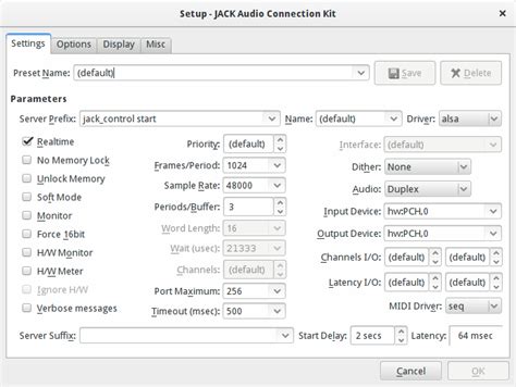 Настройка Jack audio connection kit