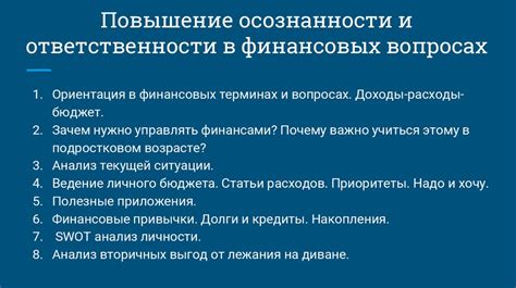 Повышение сознательности в финансовых вопросах